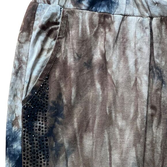 Vocal Tie Dye Pants with Stones Size M Embellished Drawstring Pockets Rhinestone - Picture 5 of 10